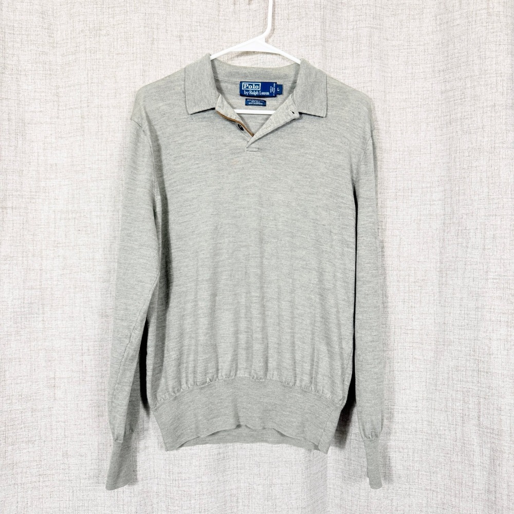 Polo Ralph Lauren Polo Neck Sweater Sz L Gray Wool Silk Cashmere Heritage Preppy